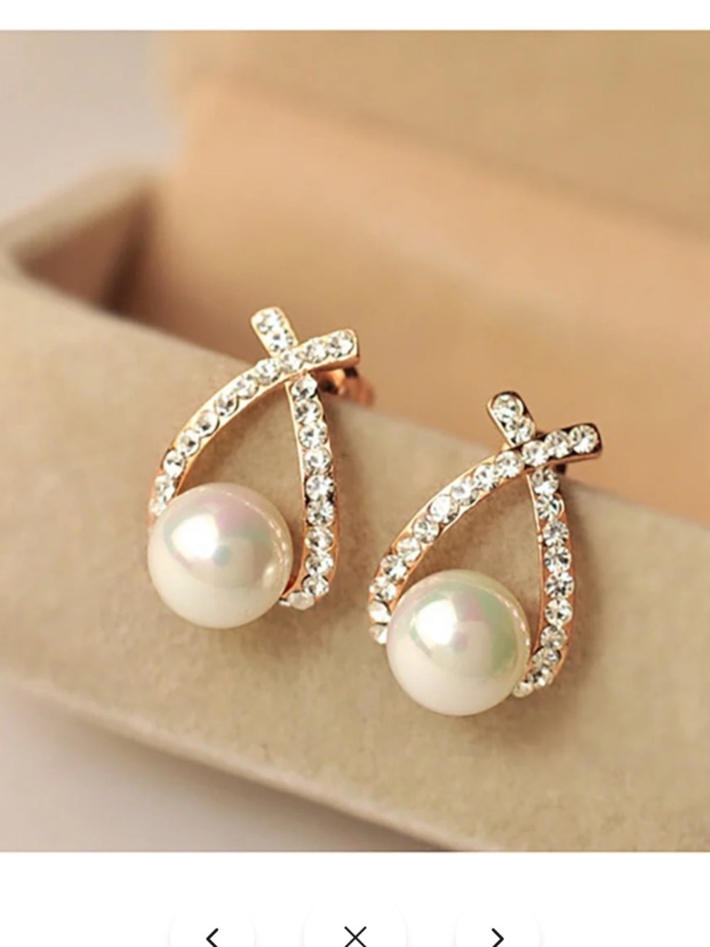 Pearl and Crystal Rose Gold Drop Earrings - Elegant Women Jewelry